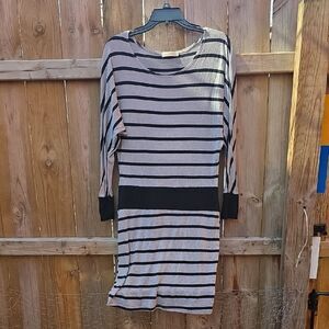 Annianna Black and Gray Striped Long Sleeve Dress